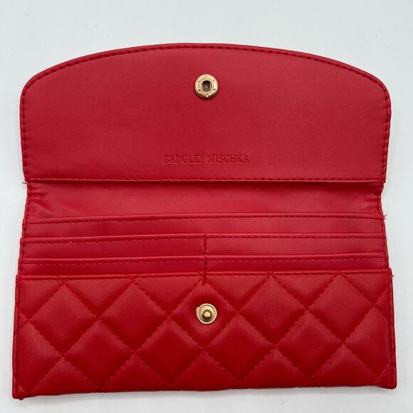 Badgley Mischka Womens Vegan Leather Long Card Holder Wallet Red Quilted NWT - Picture 7 of 10